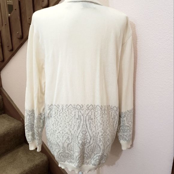 Open front cardigan by Laura Johnson for Foxcroft, L, ivory and grey - Picture 2 of 6